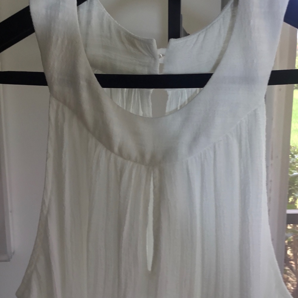 Pure White Cotton Razor Cut Maxi Dress with front and back Key Holes. 55” Sz. L.